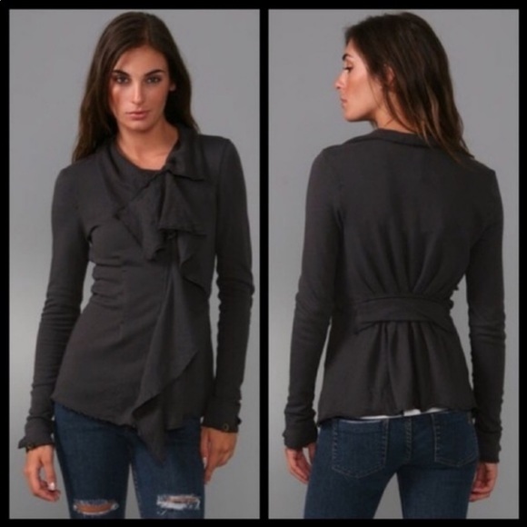 We the Free Free People “Ebb & Flow” black ruffle Zip up thumb holes jacket XS - Picture 5 of 12